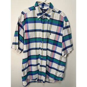 Ralph Lauren Mens Plaid Short Sleeve Button Down Shirt XL 100% Cotton